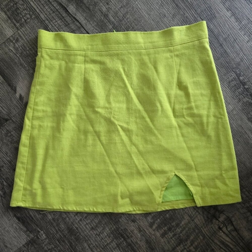 Peppermayo Green Mini Pencil Linen Skirt with Slit